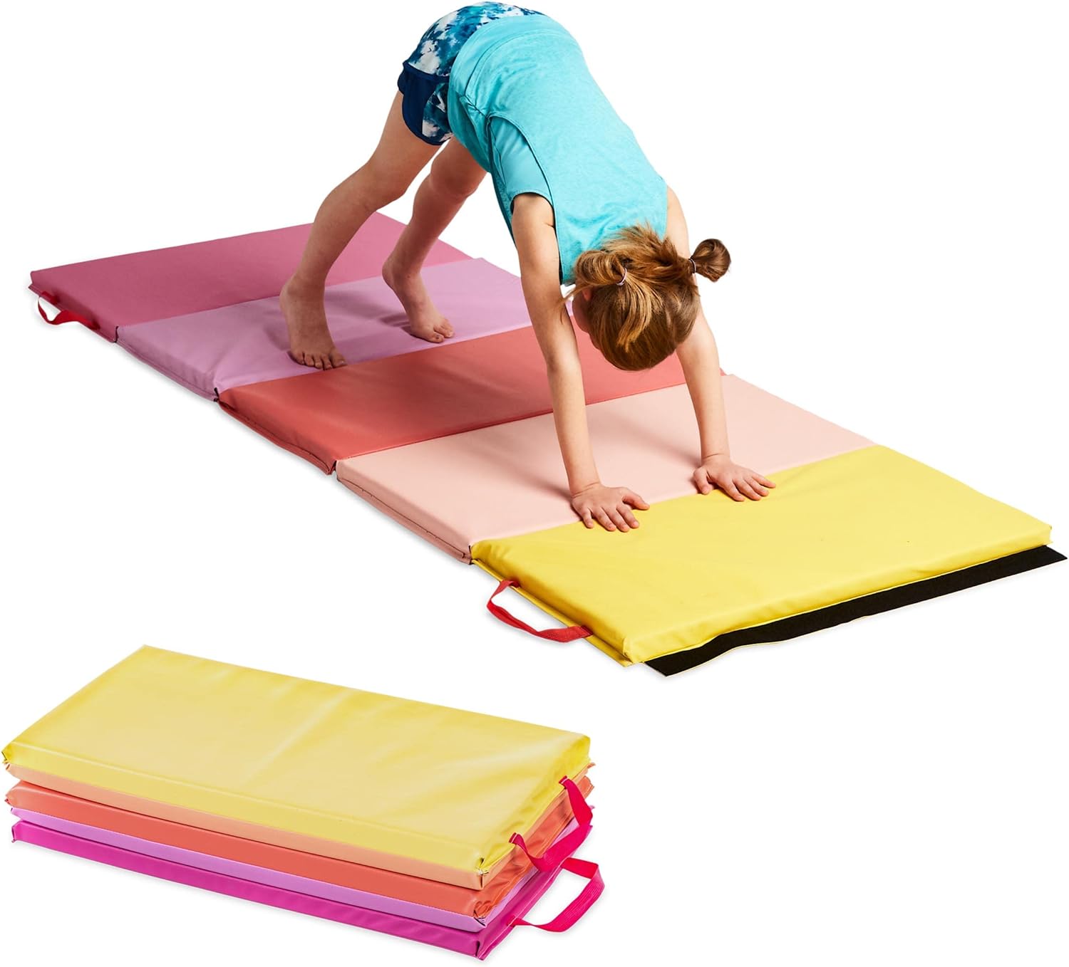 HearthSong 5Panel Folding Kids' Gymnastics Tumbling Mat for Active Play, with Carrying Handles