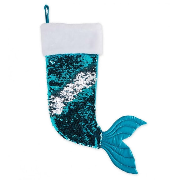 HearthSong Sparkly Sequin Mermaid Blue Christmas Stocking, 2.76"