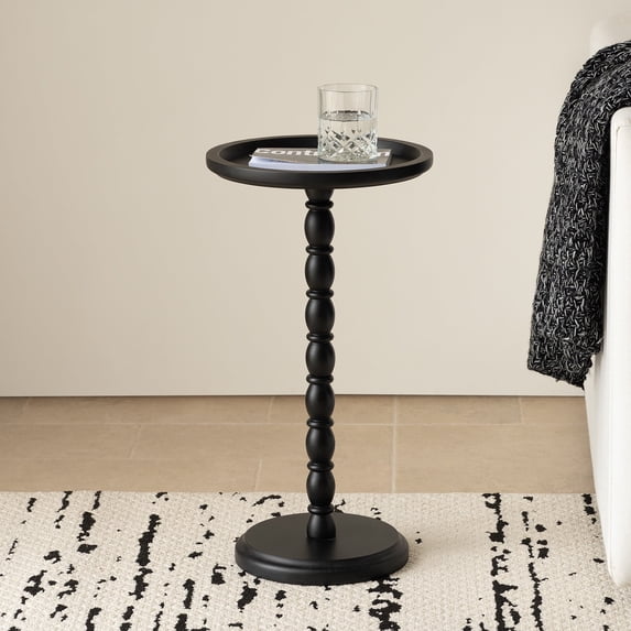 Hearthlight Home Round Side Table, Small Drink Table End Table with Solid Wood Leg for Living Room Bedroom Office,Black,12inch