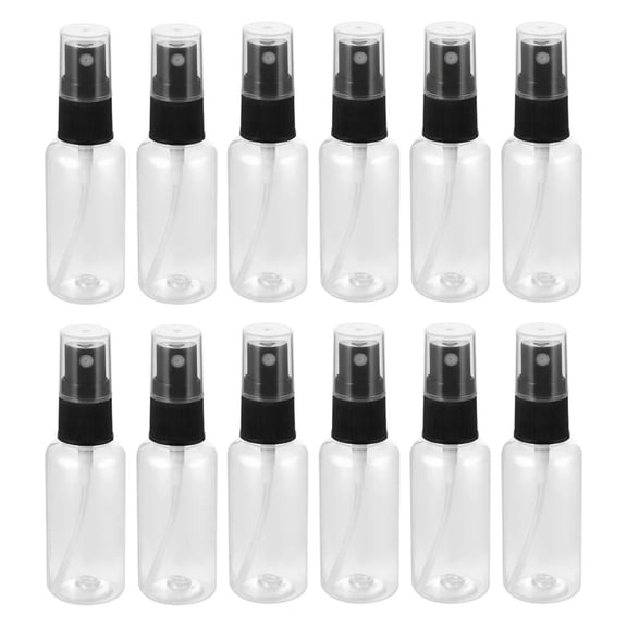 Hearthoom 12 Pack 1 Oz Fine Mist Clear Spray Bottles with Pump Spray Cap - for Essential Oils, Travel, Perfumes - Refillable & Reusable Empty Plastic Bottles Travel Bottle,Black