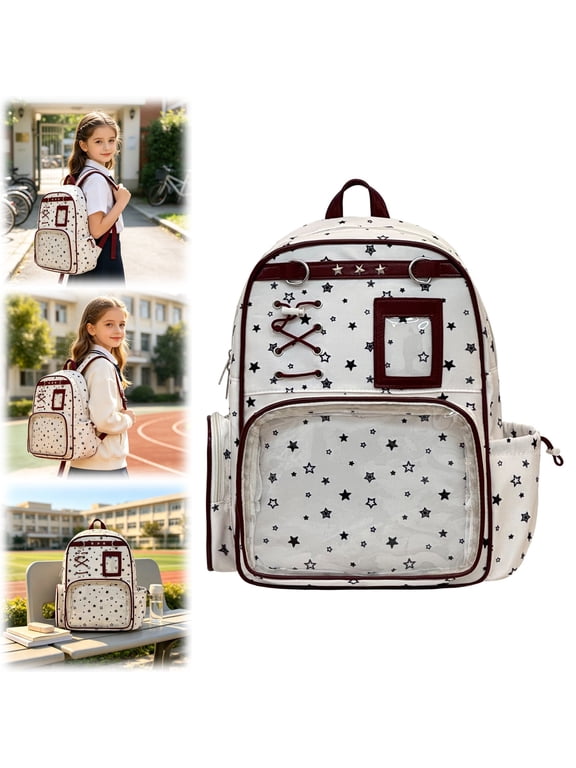 Aesthetic Ita Bag Backpack with Large Capacity, Travel Daypack with Display Window for Pins And Accessories As Show