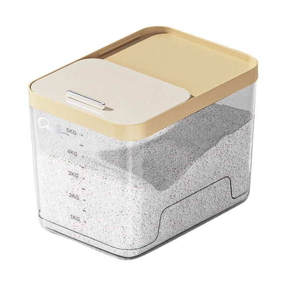 Hearthoom Airtight Rice Storage Container with Push Pull Window And Measuring Scale, 4L Grain Dispenser for Rice Cereal Flour And Pet Food, Moisture Proof Sealed Bin Yellow 1