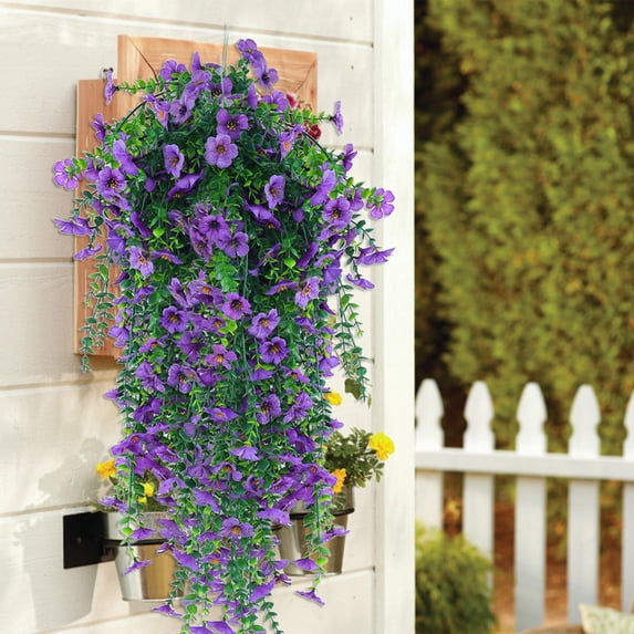 Hearthoom Artificial Hanging Plants with Resistant Faux Greenery, Outdoor Hanging Flowers for Patio Porch And Garden Decoration As Show