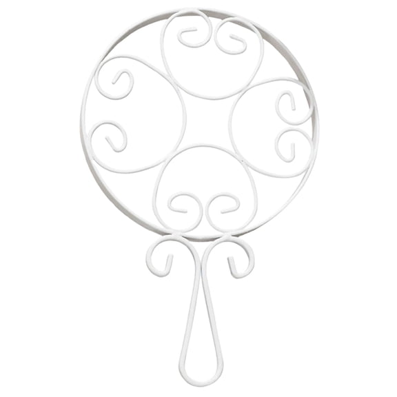 Hearthoom Cast Iron Place Mat with Long Handle Anti-Scald Wok Mat Metal Table Coaster Dining Heat Resistant Trivet for Pots And Pans Decorative Flower Design Great for Home And Parties,White