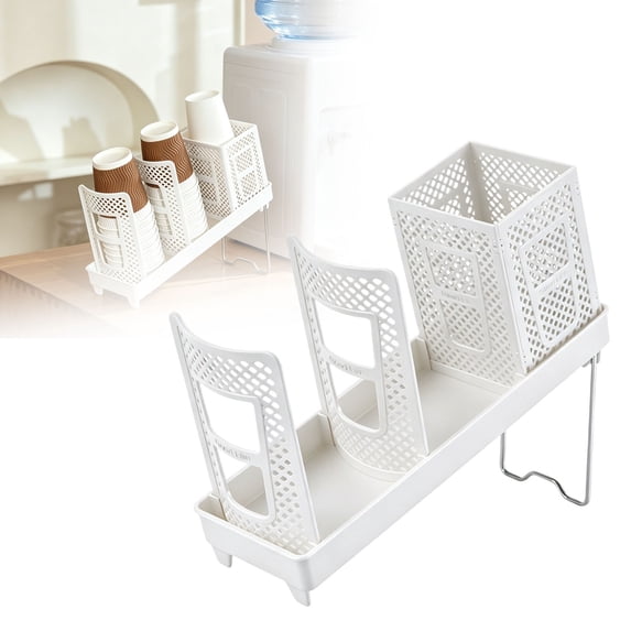 Hearthoom Coffee Cup Holder Dispenser, Disposable Paper Cup Dispenser with Stand, 3 Slots Plastic Coffee Cup And Lid Holder with Straw Organizer for Coffee Station Bar Office Home White