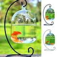 thumbnail image 1 of Hearthoom Desk Hanging Clear Glass Fish Bowl for Small Freshwater Fish And Water Plant Display, Aquarium Impermeable Construction Glass Vase Aquarium for Office Accessory Black,White, 1 of 9