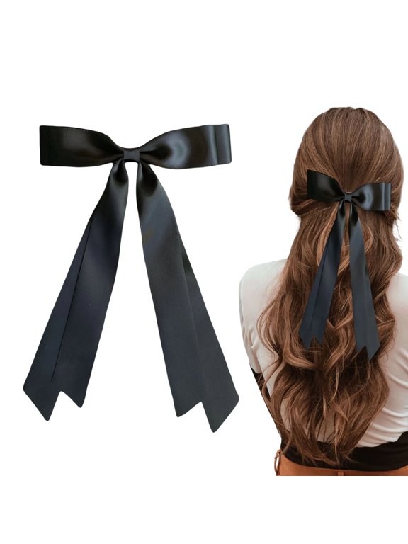 Lace Hair Bow Clips Cute Coquette Snap Barrettes Bowknot Hair Ribbon for Women Christmas Valentines Wedding Prom Decorative Accessories Black 1Pack