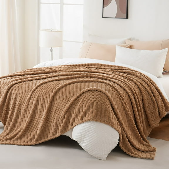 Hearthoom Soft Fleece Throw Blanket, Luxurious Brown Caramel Sofa Nap Blanket for Office Comfortable Rest and Warmth During Work, Enhancing Productivity, 50x60 Inches