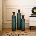 thumbnail image 1 of Hearthora 3-Piece Modern Droplet Floor Vase Set, Aqua Blue Ombre Metal Decorative Vases, 20.4", 24.4" & 28.3" Heights, 1 of 6