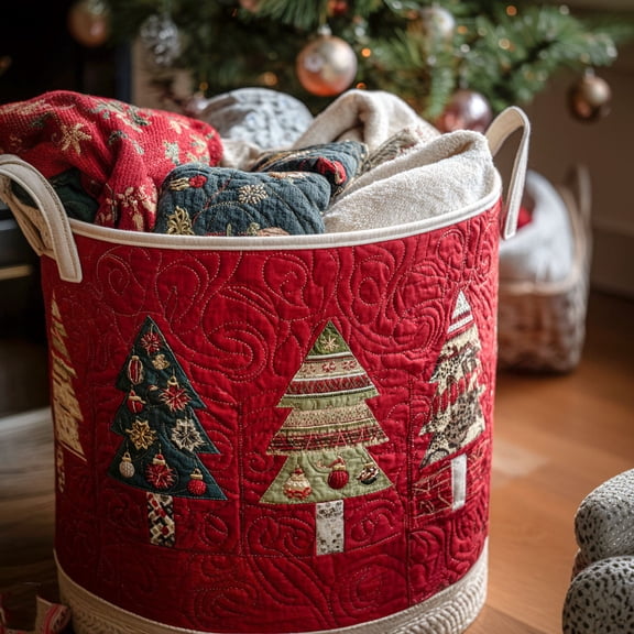 Hearthside Holiday Quilted Laundry Basket, Clothes Hamper Storage Bag, Housewarming Gift Ideas, Gift For Mom