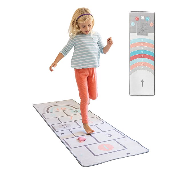 Hearthsong Retro Hopscotch and Marble 2in1 Game Rug with Bean Bags