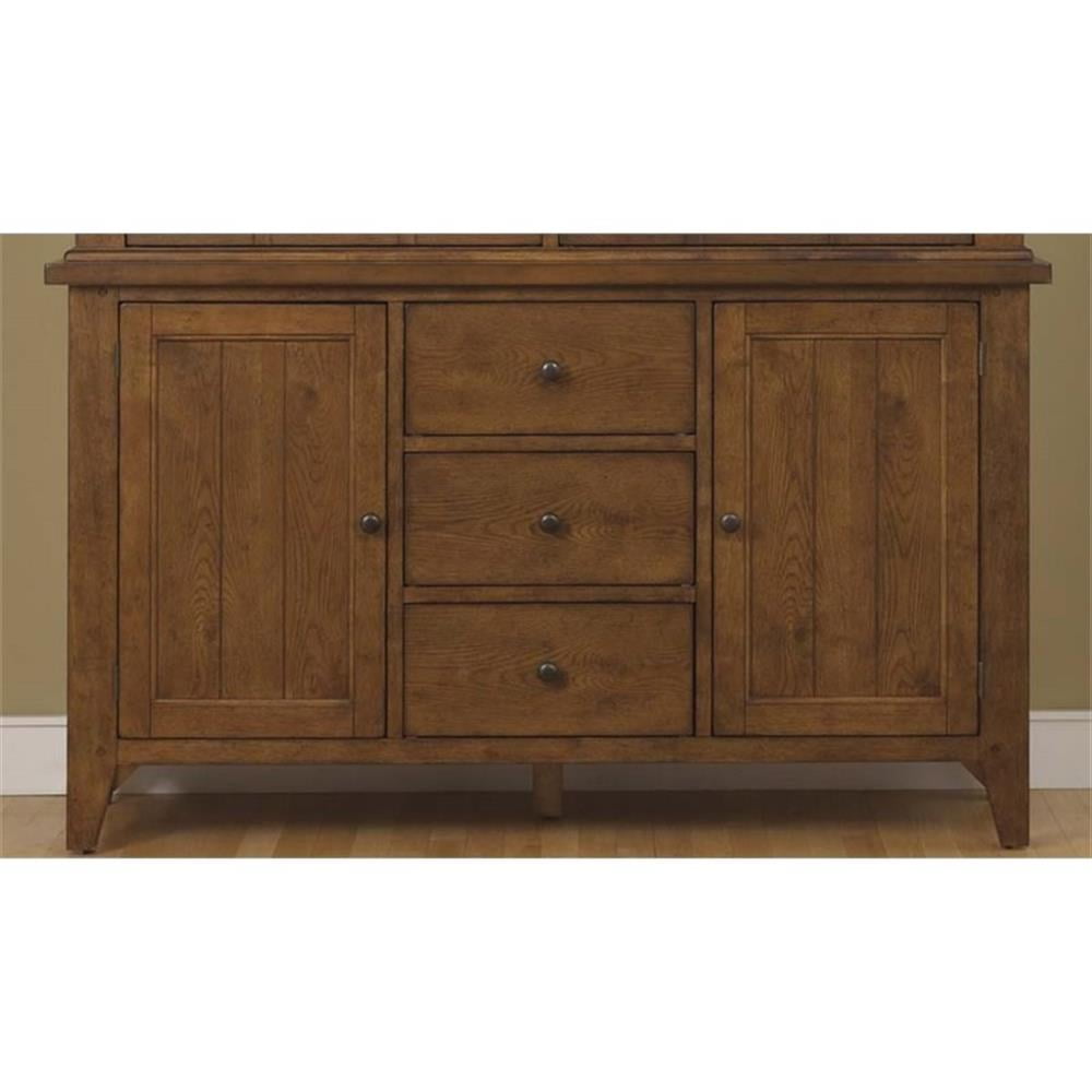 Hearthstone Ridge Dark Brown Oak Buffet with Brass Knobs