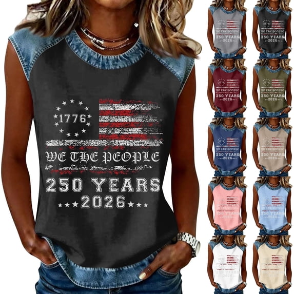 Hearthz 1776-2026 250th Anniversary USA Shirt Raglan Sleeveless Workout Tank Tops Woman We the People 4th of July Vest American Flag 250th Anniversary USA Shirt Women