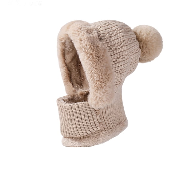 Hearthz 3 In 1 Winter Hat Scarf Mask Set Hat with Scarf and Mask Fleece Lined Cold Knitted Hats Wind Resistant Hooded Scarf Hat and Scarf Set for Women