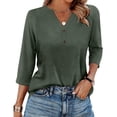 thumbnail image 1 of Hearthz 3/4 Sleeve Henley T Shirts for Women Cotton Solid color Women's Tops, Tees & Blouses Fall Button V-Neck Womens Blouses Dressy, 1 of 4
