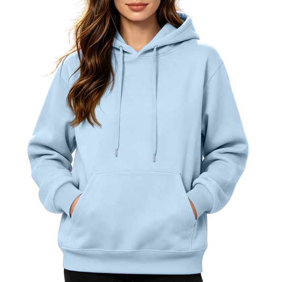Hearthz Baggy Hoodies for Women Drop Shoulder Long Sleeve Cute Sweatshirts for Women Fall Winter Solid Color Pullover Sweaters for Women with Pocket Light Blue XXL