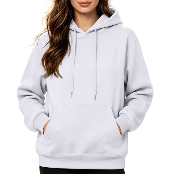 Hearthz Baggy Hoodies for Women Drop Shoulder Long Sleeve Women Sweatshirts Fall Winter Solid Color Womens Pullover Sweaters with Pocket White XL