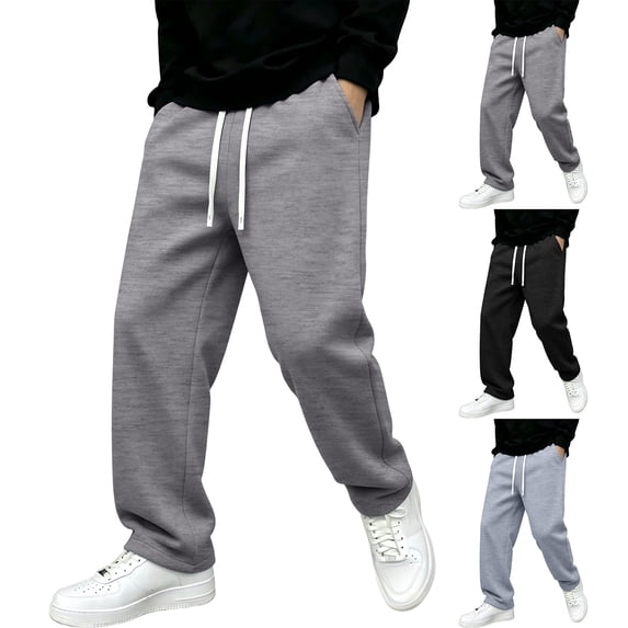 Hearthz Baggy Sweatpants Men Wide Leg Lounge Cotton Jogging Pants Lightweight Drawstring Sweat Pants for Mens with Pockets Black S