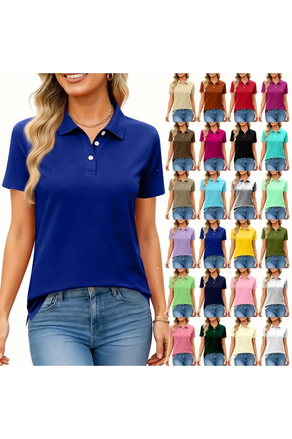Black Polo Women Shirt Short Sleeve Collared Uniform Women's Tops Business Casual Golf Shirt Work Tops