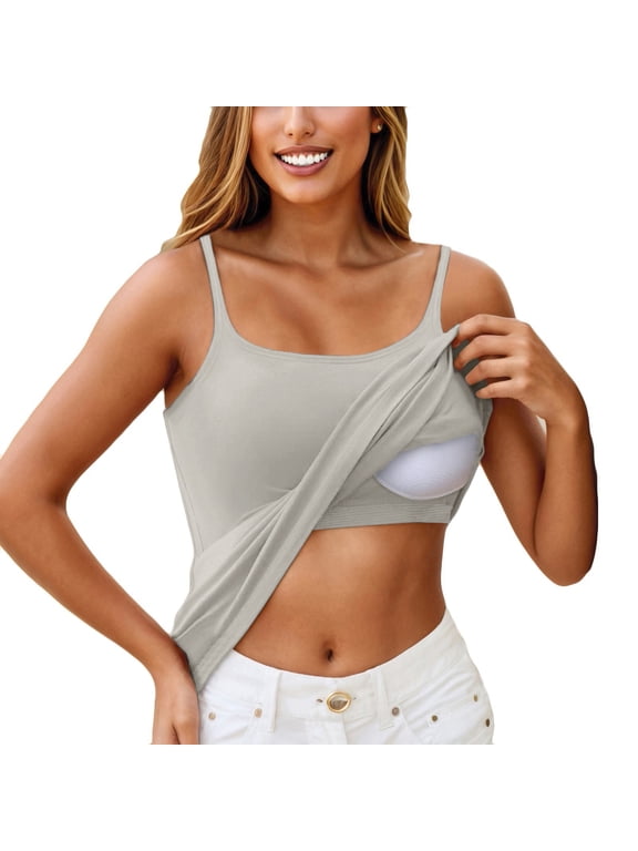 Camisole with Built In Bra Ribbed Tank Tops for Women Sleeveless Spaghetti Strap Fitness Yoga Workout Running Camisole