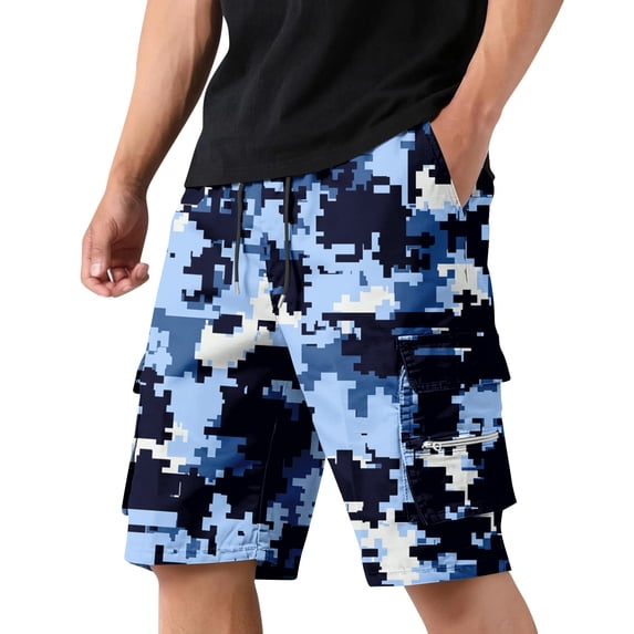 Hearthz Camo Cargo Pants for Men Relaxed Fit Breathable Men's Athletic Gym Shorts Hiking Camping Men Shorts with Zipper Pocket