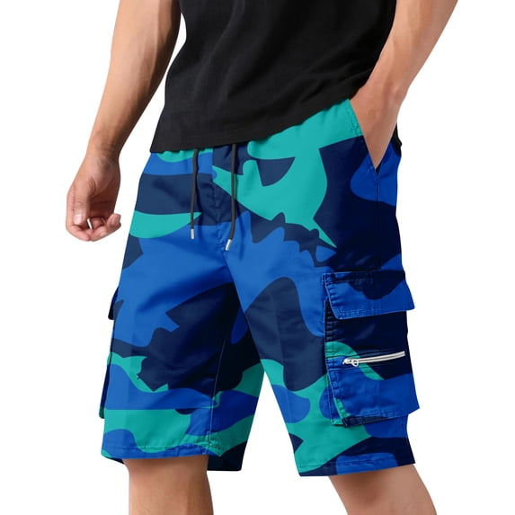 Hearthz Camo Cargo Shorts for Men Relaxed Fit Breathable Men's Shorts Athletic Hiking Camping Men Shorts with Zipper Pocket