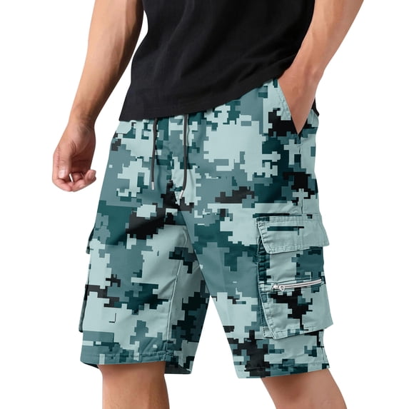 Hearthz Camo Men's Cargo Shorts Relaxed Fit Breathable Men’s Athletic Shorts Hiking Camping Mens Shorts with Zipper Pocket