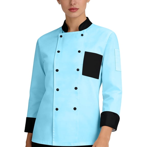 Hearthz Chef Jacket for Men and Women Long Sleeves Men's Chef Coat Restaurant Kitchen Chef Uniform Food Service Uniform (Light Blue,XXL)