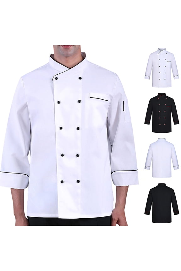 Chef Jacket for Men and Women Long Sleeves Men's Chef Coat Womens Restaurant Kitchen Cook Shirt Work Uniforms (Black,XXL)