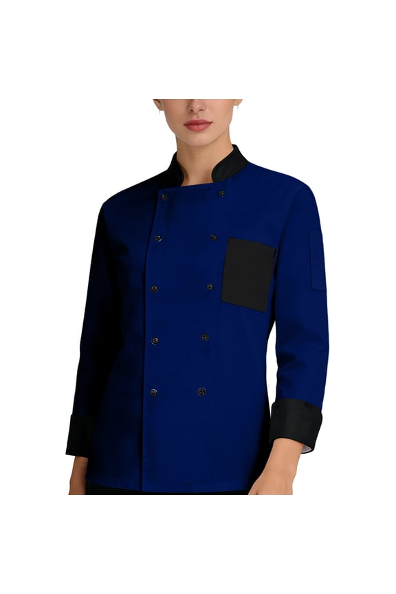 Chef Jacket for Men and Women Long Sleeves Men's Chef Coat Womens Restaurant Kitchen Cook Shirt Work Uniforms (Navy,S)