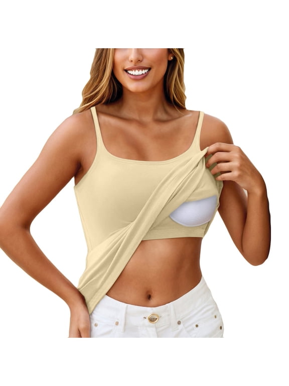 Cami Tank Top with Bra Workout Tops for Women Sleeveless Spaghetti Strap Fitness Yoga Workout Running Camisole
