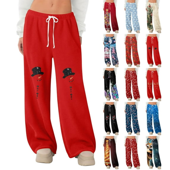 Hearthz Christmas Fleece Pajama Pants for Women Fuzzy Winter Warm Thermal Pj Bottoms Women Wide Leg Drawstring Sleep Pant
