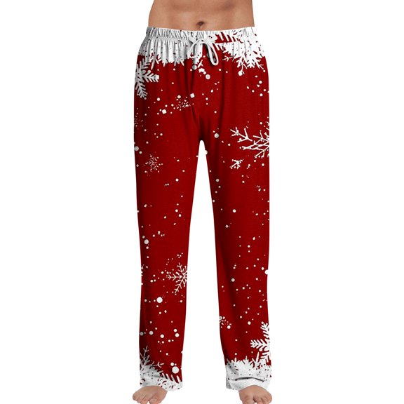 Hearthz Christmas Pajama Pants Mens Drawstring Elastic Waist Mens Lounge Pants Lightweight Funny Print Wide Leg Men Pajama Pants