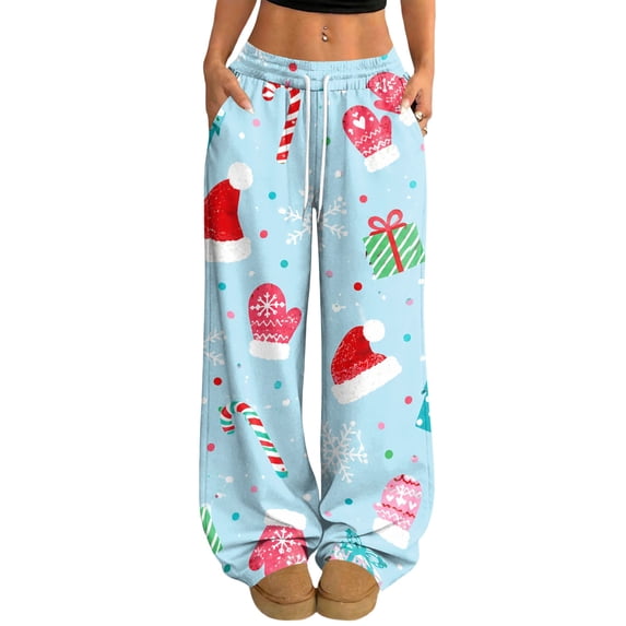 Hearthz Christmas Pajama Pants Women High Waist Wide Leg Pj Bottoms Pants Fall Winter Soft Lounge Pants Women Xmas Sleeping Pants Women
