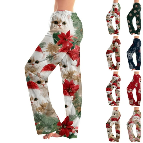 Hearthz Christmas Pajama Pants Women Soft Winter Wide Leg Women Pajama Bottoms Fall Drawstring Woman Lounge Pants