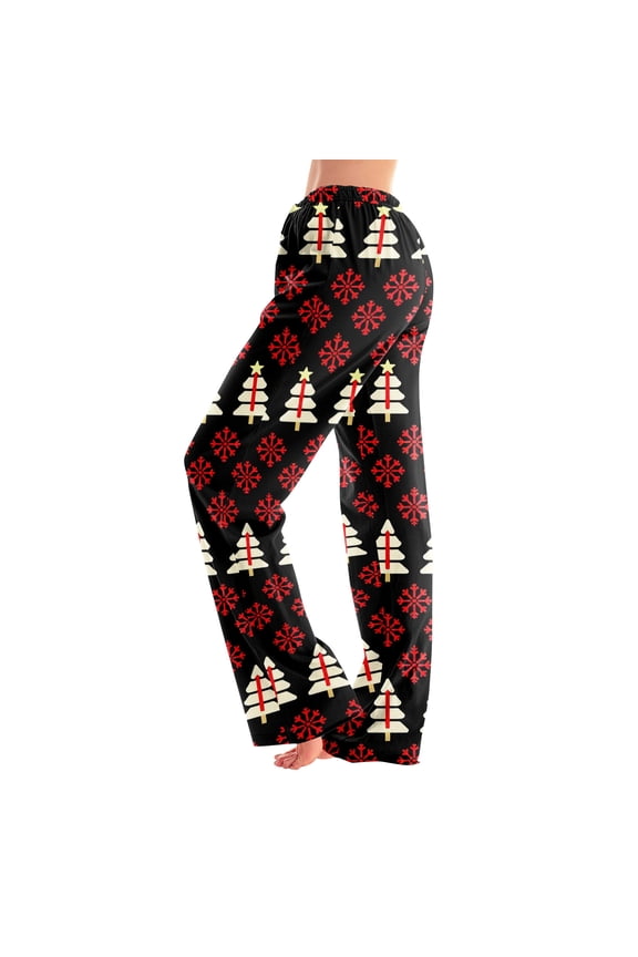 Christmas Pajama Pants Women Winter Wide Leg Lounge Pants for Women Xmas Christmas tree Print Elastic Waisted Womens Pajamas Pants