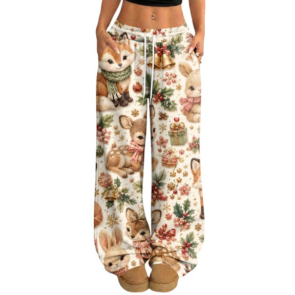 Hearthz Christmas Pajama Pants for Women High Waist Wide Leg Pajama Pants Women Fall Winter Comfy Lounge Pants Women Xmas Sleeping Pants Women