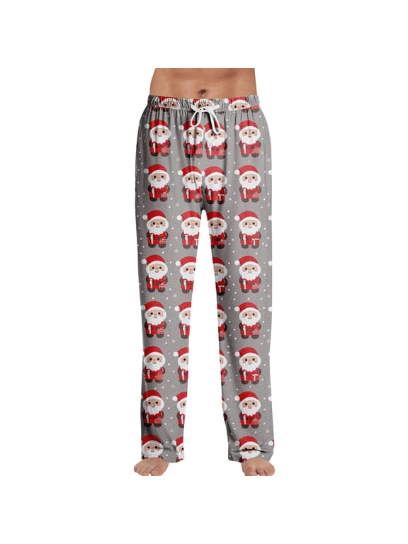 Christmas Pajamas Men Drawstring Elastic Waist Santa Claus Men’s Sleep Pants Wide Leg Xmas Winter Mens Pajama Bottoms
