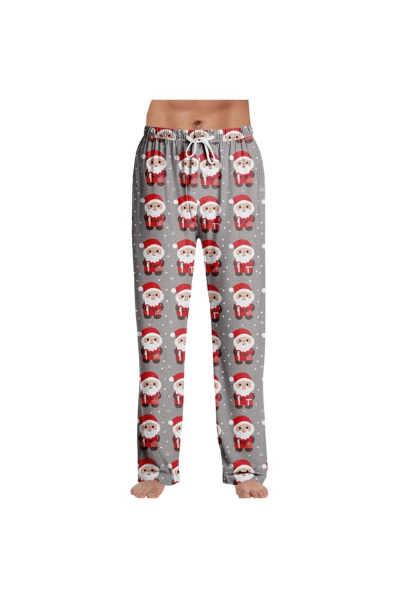 Christmas Pajamas Men Drawstring Elastic Waist Santa Claus Men’s Sleep Pants Wide Leg Xmas Winter Mens Pajama Bottoms