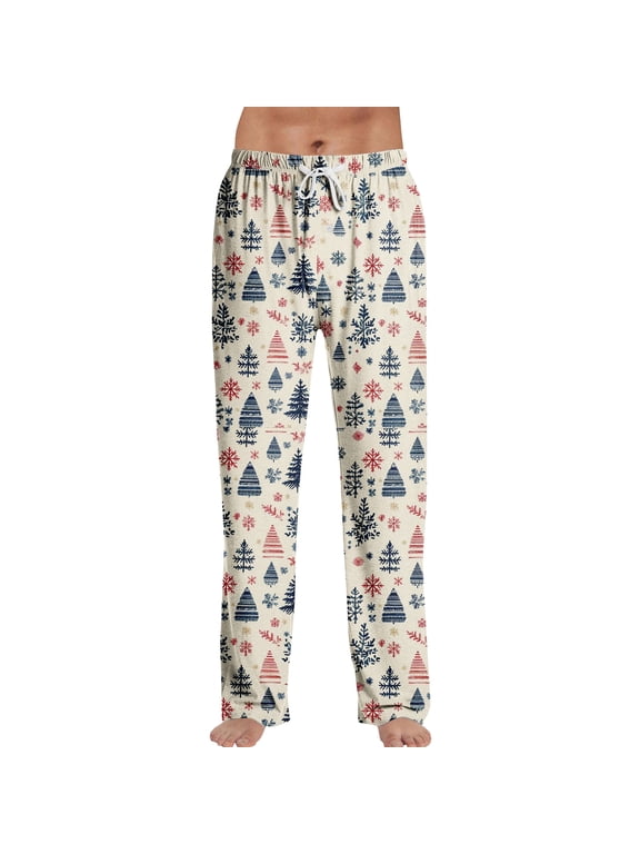 Christmas Pajamas Pants Men Drawstring Elastic Waist Christmas tree Print Men’s Sleep Pants Wide Leg Xmas Winter Pajamas Pants for Men
