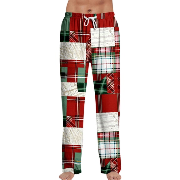 Hearthz Christmas Pajamas Pants Mens Drawstring Elastic Waist Mens Sleep Pants Funny Print Wide Leg Sleepwear Pj Bottoms