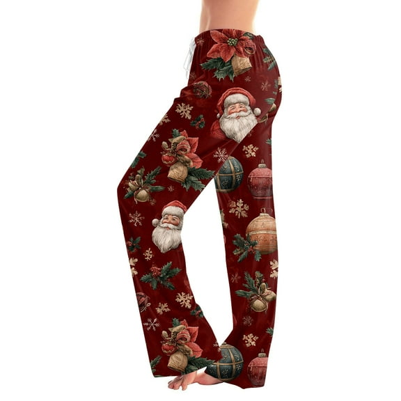 Hearthz Christmas Pajamas Pants Winter Super Soft Drawstring Sleep Home Pj Pants Fleece Wide Leg Xmas Loungewear Bottoms Pj Pants