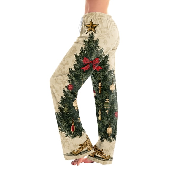 Hearthz Christmas Pajamas Pants Womens Wide Leg Pj Bottoms for Women Elastic Drawstring High Waist Sleeping Pants Women Xmas Lounge Pants for Women
