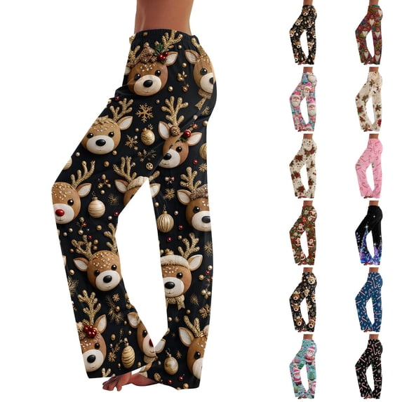 Hearthz Christmas Pajamas Pants for Women High Waist Wide Leg Womens Pajama Pants Elastic Drawstring Women’s Lounge Pants Xmas Sleeping Pants Women