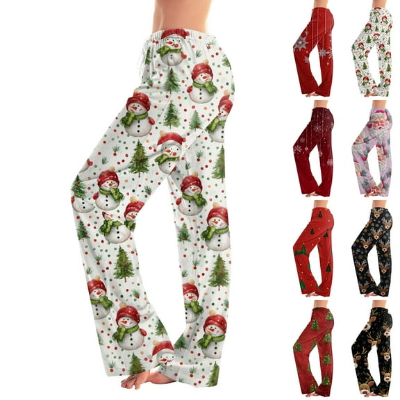 Hearthz Christmas Pajamas Pants for Women Winter Wide Leg Pj Bottoms for Women Fall Drawstring Lounge Pants for Women