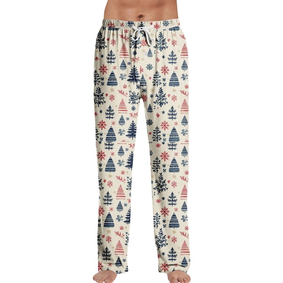Hearthz Christmas Pj Pants Men Drawstring Elastic Waist Christmas tree Print Sleep Pants for Men Big and Tall Wide Leg Xmas Winter Mens Pajamas Bottoms