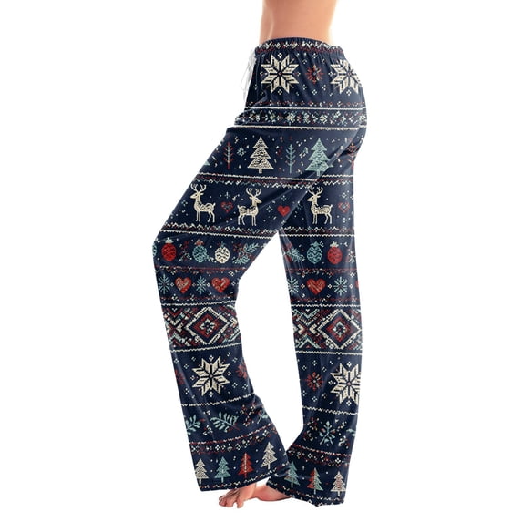 Hearthz Christmas Pj Pants Women Wide Leg Pj Pants Women Elastic Drawstring High Waist Sleeping Pants Women Xmas Soft Lounge Pants Women