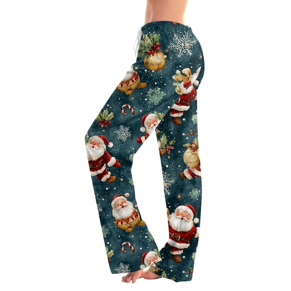 Hearthz Christmas Pj Pants Women Winter Super Soft Drawstring Womens Pj Pants Fleece Wide Leg Xmas Women's Pants