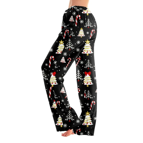 Hearthz Christmas Pj Pants Women Winter Wide Leg Lounge Pants Women Xmas Christmas tree Print Elastic Waisted Women's Pajama Pants
