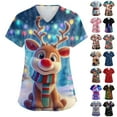 thumbnail image 1 of Hearthz Christmas Scrubs for Women Plus Size Stretch Scrub Top for Women V Neck Short Sleeve Nurses Working Uniforms with Pockets S-5xl, 1 of 5
